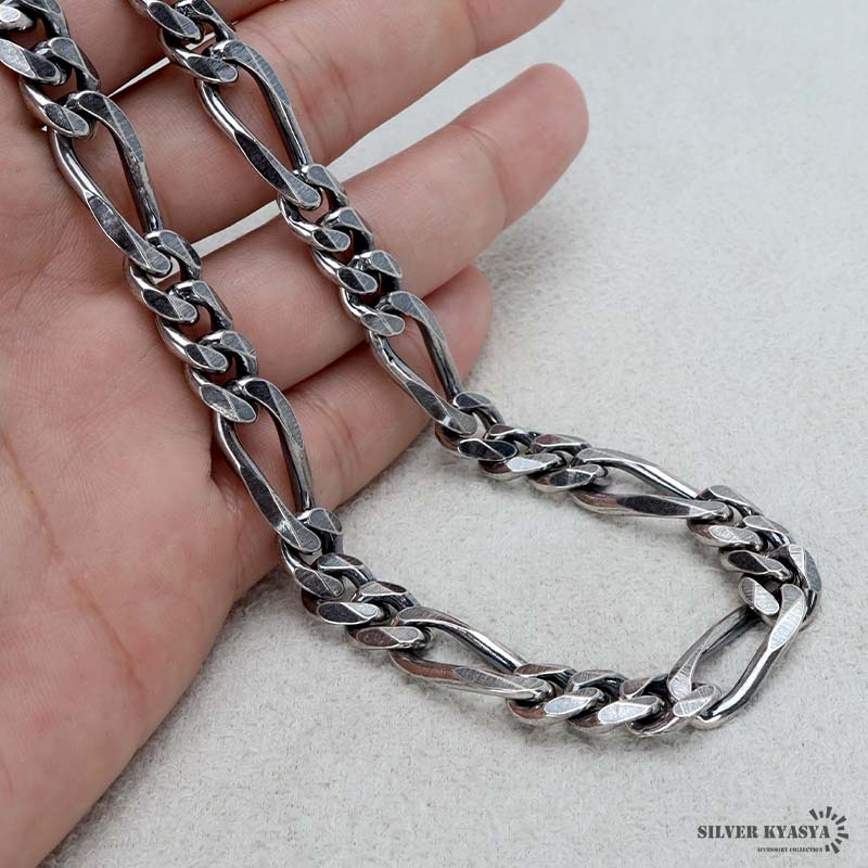 シルバー925 チェーンネックレス 中折れ フィガロチェーンネックレス