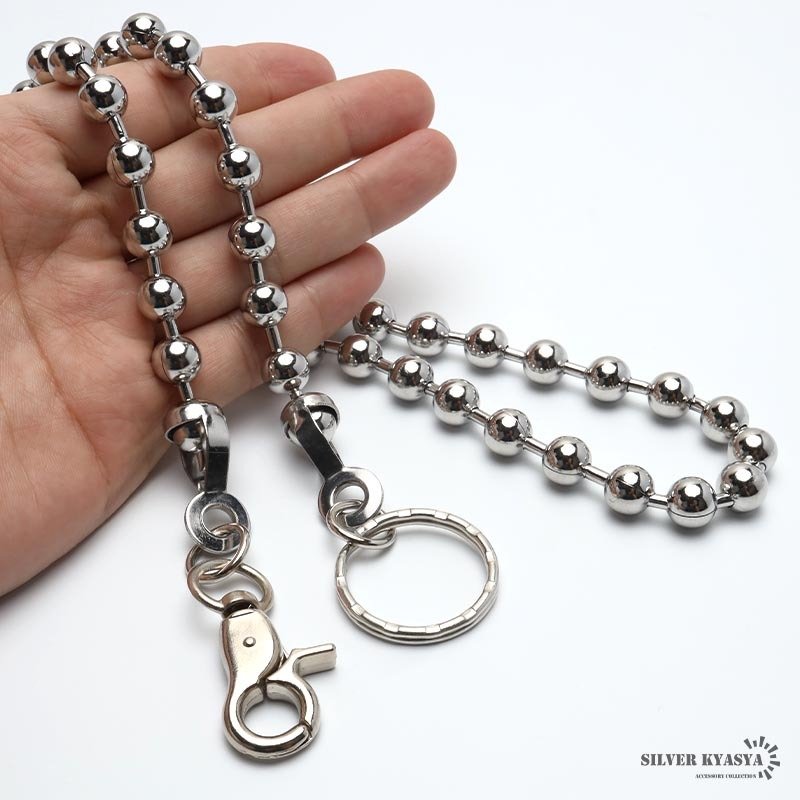 ステンレス ウォレットチェーン ボールチェーン シルバー 幅10mm 全長