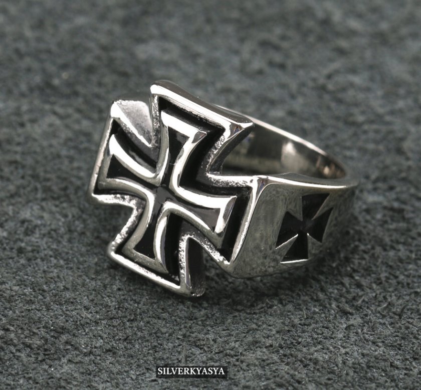 ステンレス リング クロス 指輪 ブラッククロス ロック バイカー