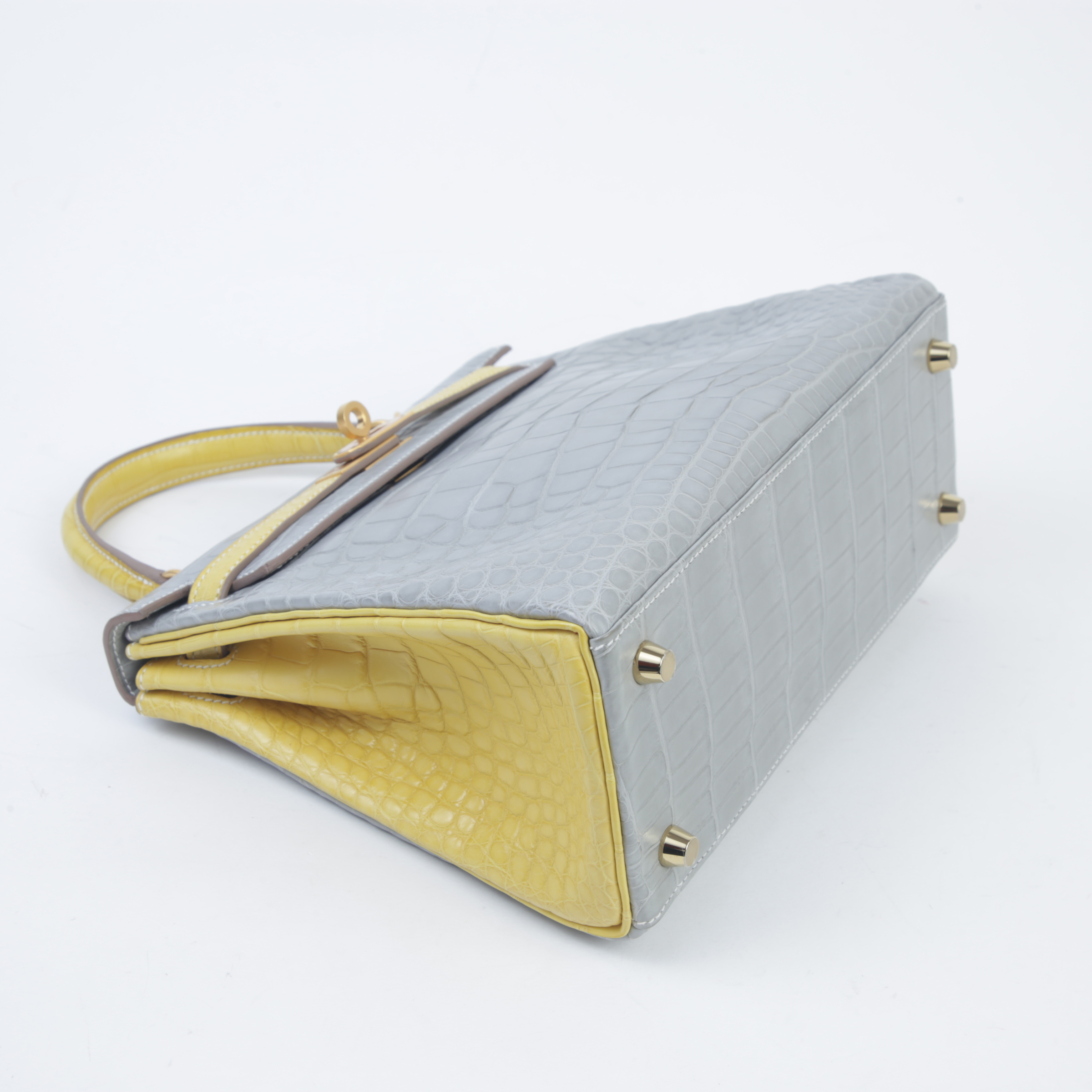 Unused ( Rank NS ) HERMÈS Kelly 25 Gris Perle (80) Jaune Citron