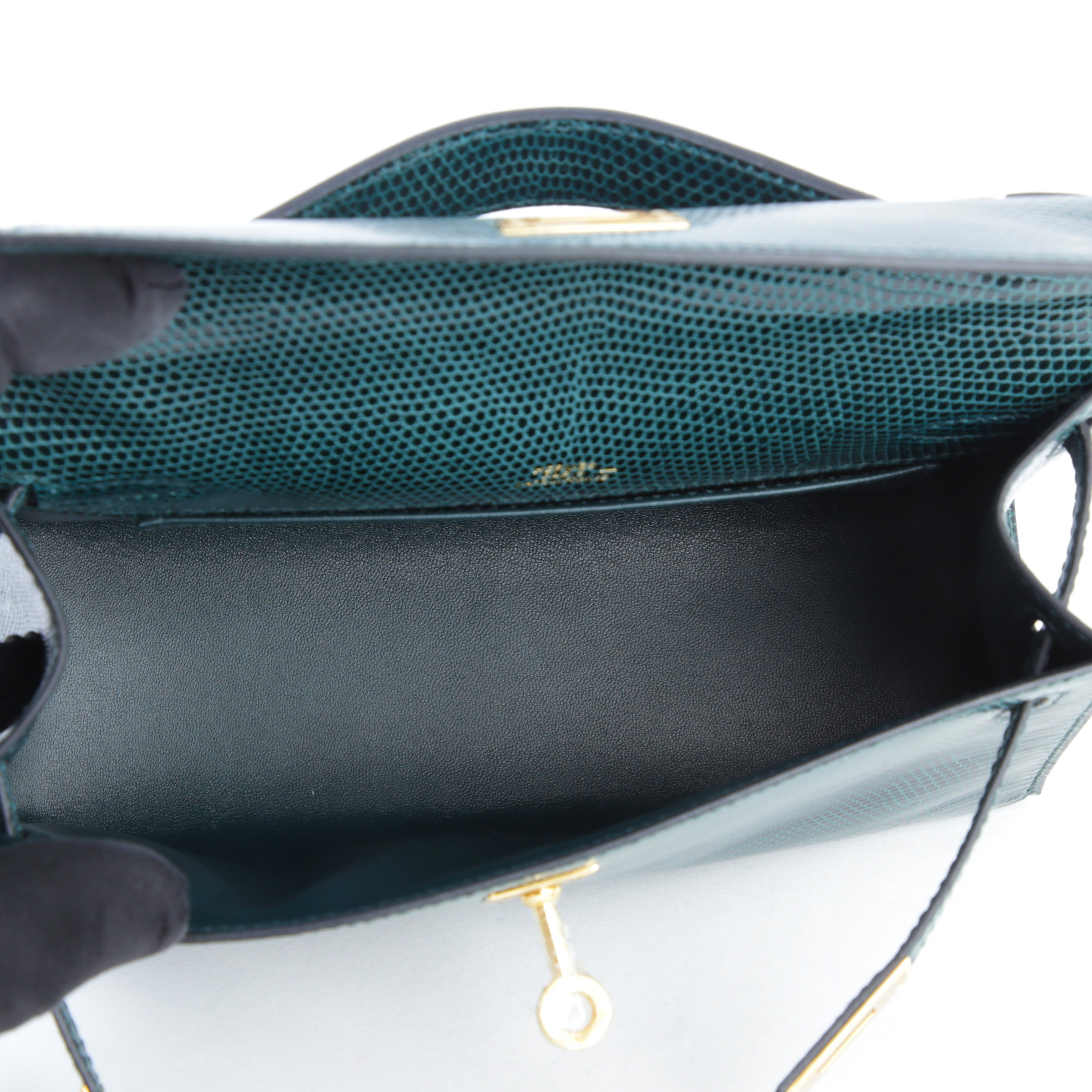 Unused ( Rank NS ) HERMÈS Kelly Pochette Vert Cypress (6O) Lizard