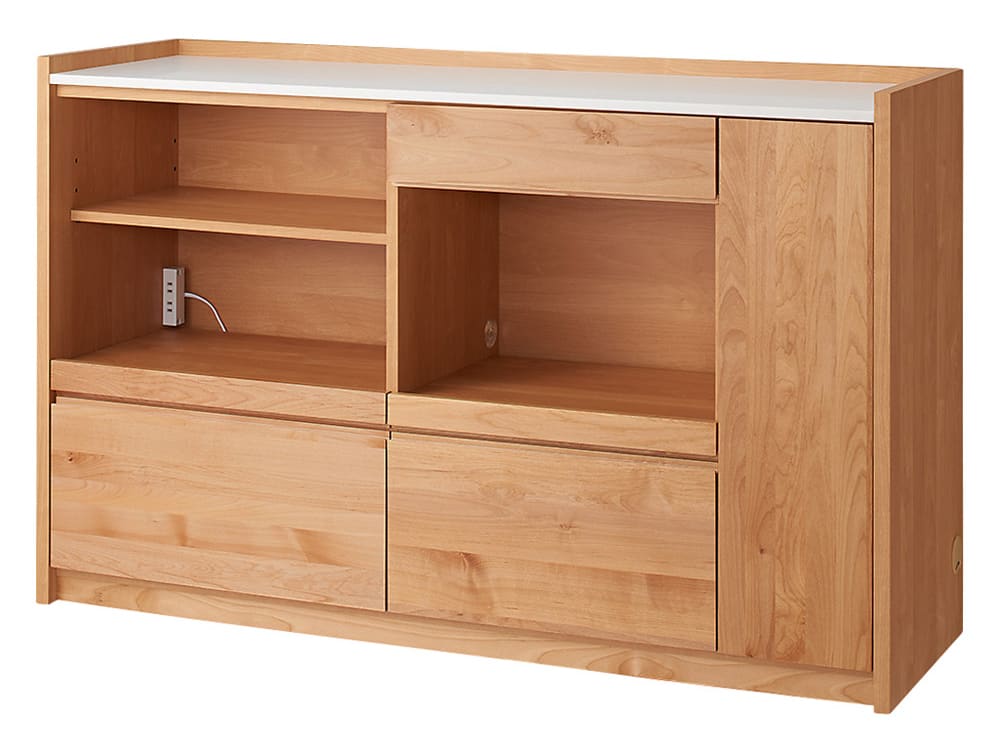 アルダー天然木人工大理石トップ 間仕切り家電収納キッチンカウンター