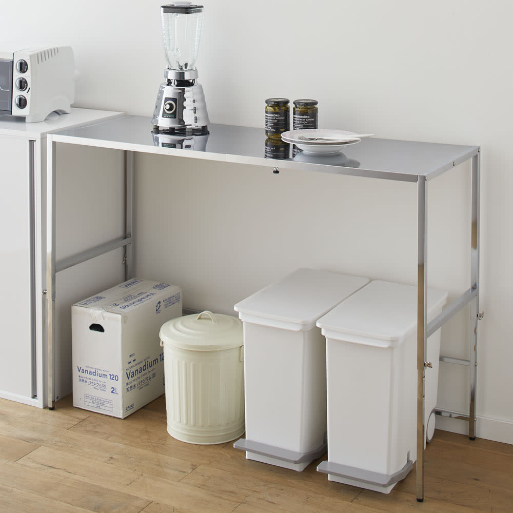 幅と高さが伸縮できるステンレス作業台 幅76～120 奥行45cm 通販