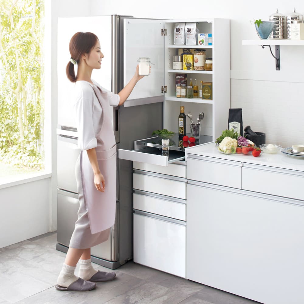 幅45奥行55高さ170cm］ダブルステンレス天板隙間収納庫 日本製 光沢