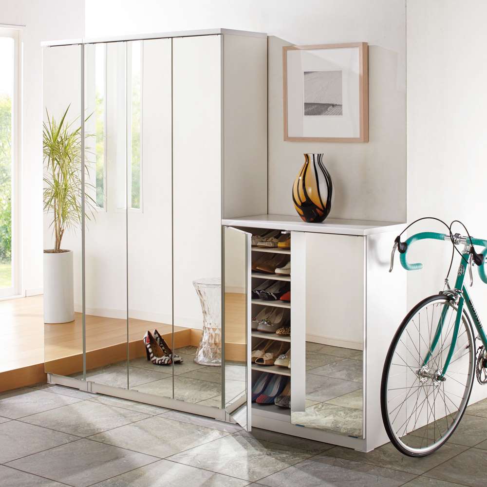 前面ミラー＆板戸シューズボックス ハイタイプ・幅89.5 高さ180cm 通販