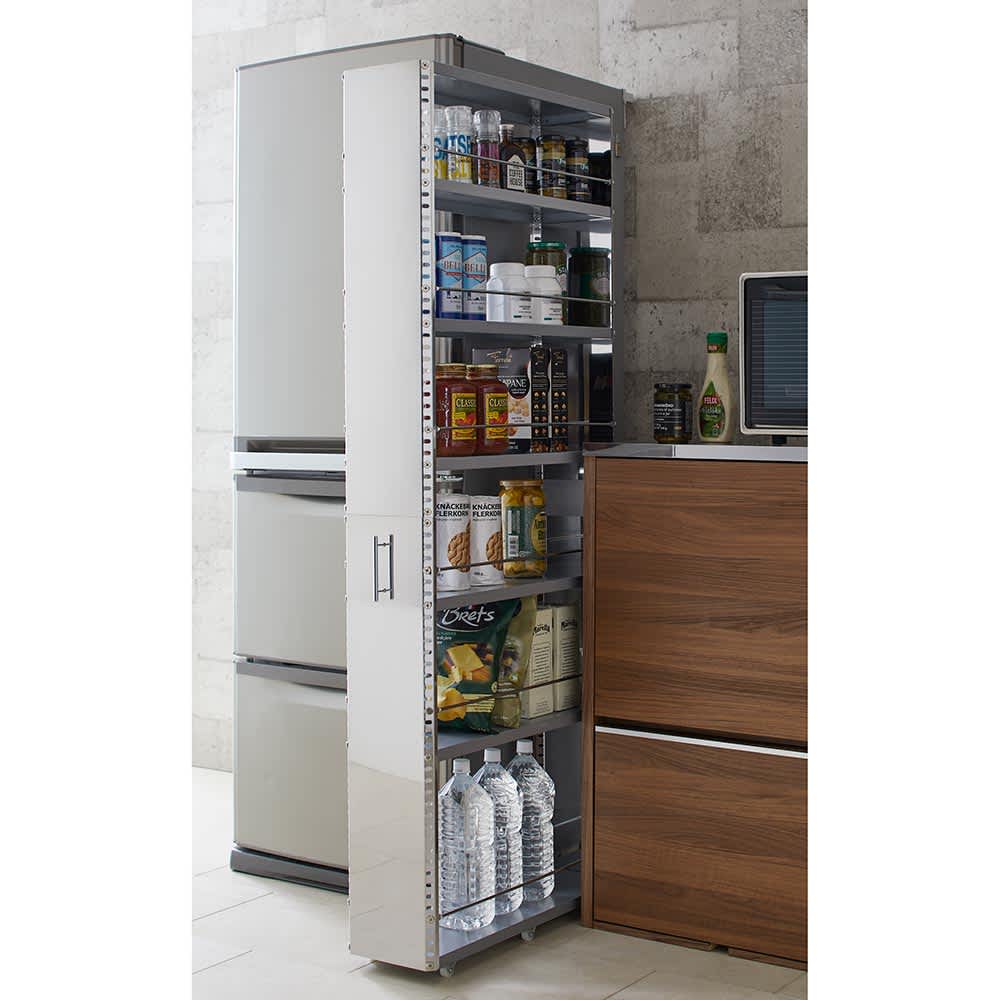 幅20奥行60.5高さ159cm］ ステンレス製キッチンすき間収納ワゴン 日本