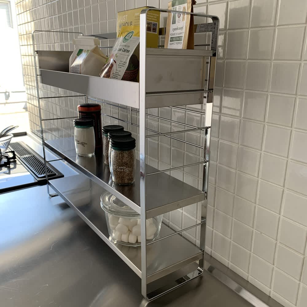 コンロ脇で使えるステンレス棚スパイスラック（上段ボックスタイプ