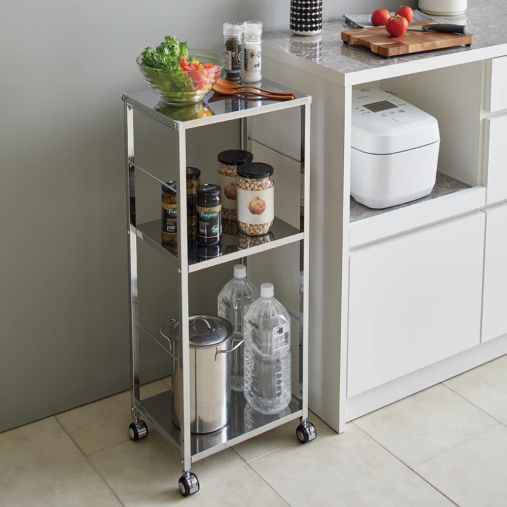 作業スペースが拡張できるステンレスキッチンワゴン 幅67.5cm 通販