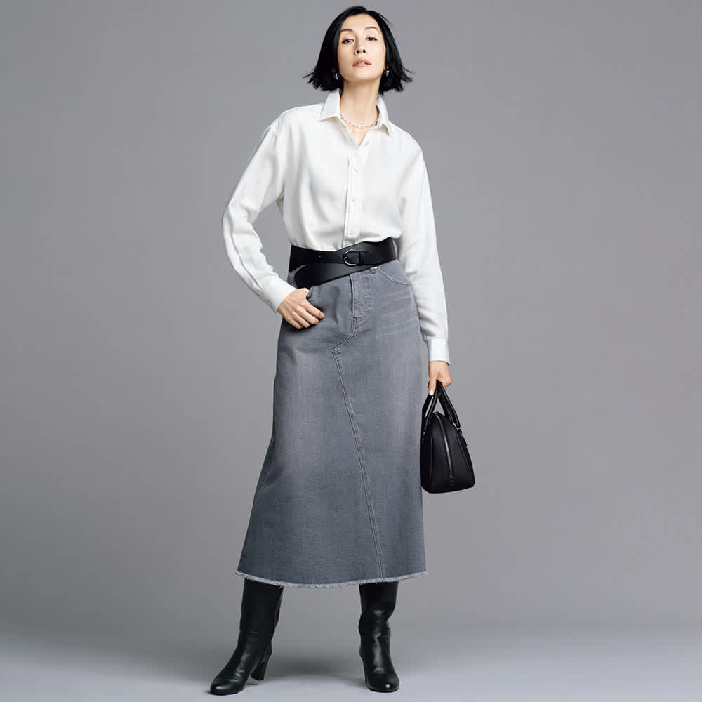 グレーデニム リメイク風 ロングスカート 通販 - ディノス