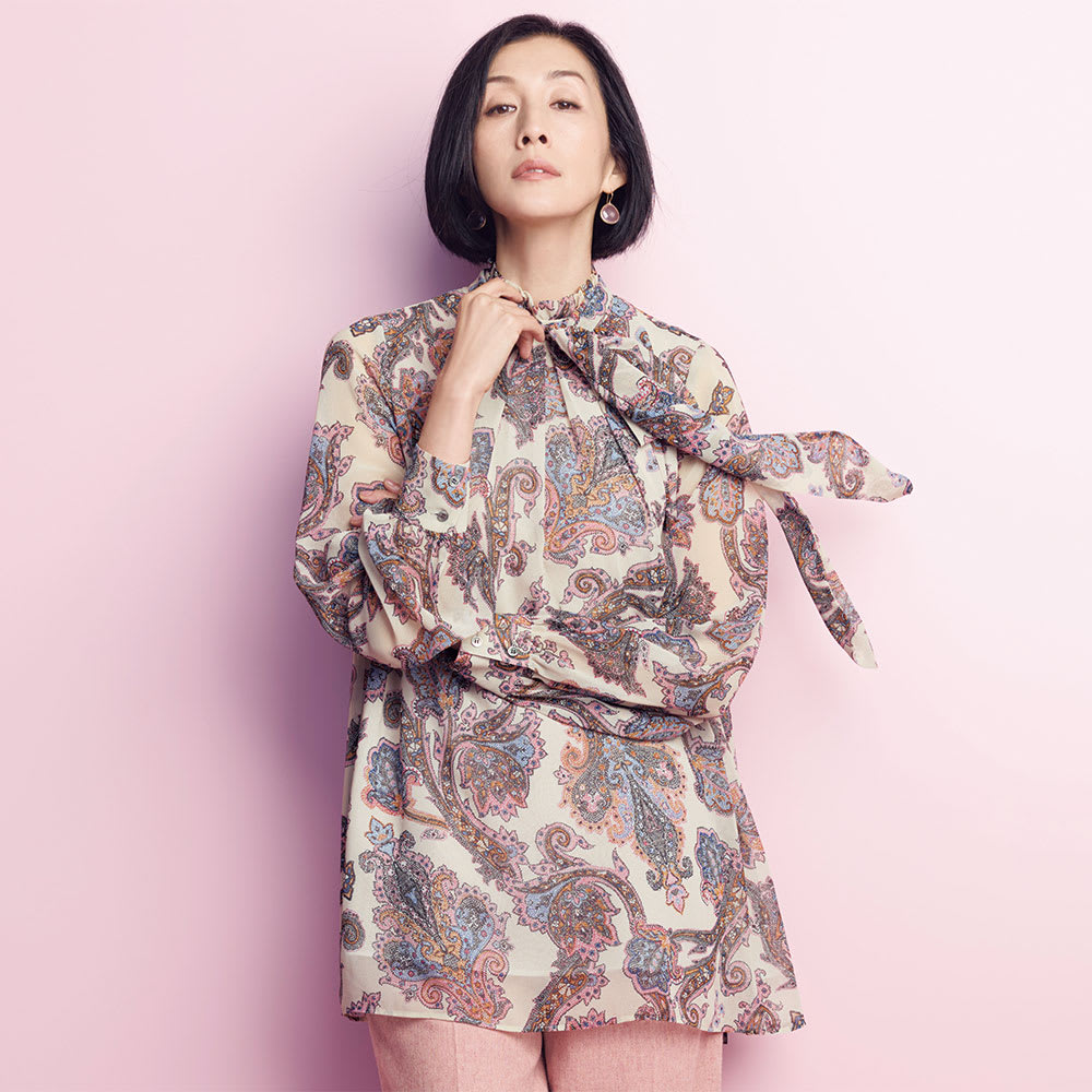 エリカ社 ペイズリー柄 シフォン ボウタイブラウス 通販 - ディノス