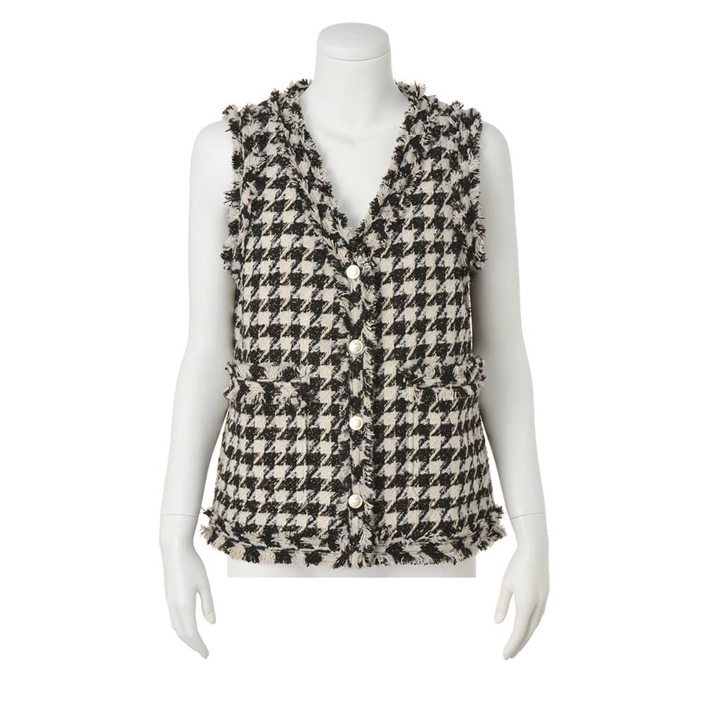 ウール混ラメ入り 千鳥柄ツイードジレ 通販 - ディノス