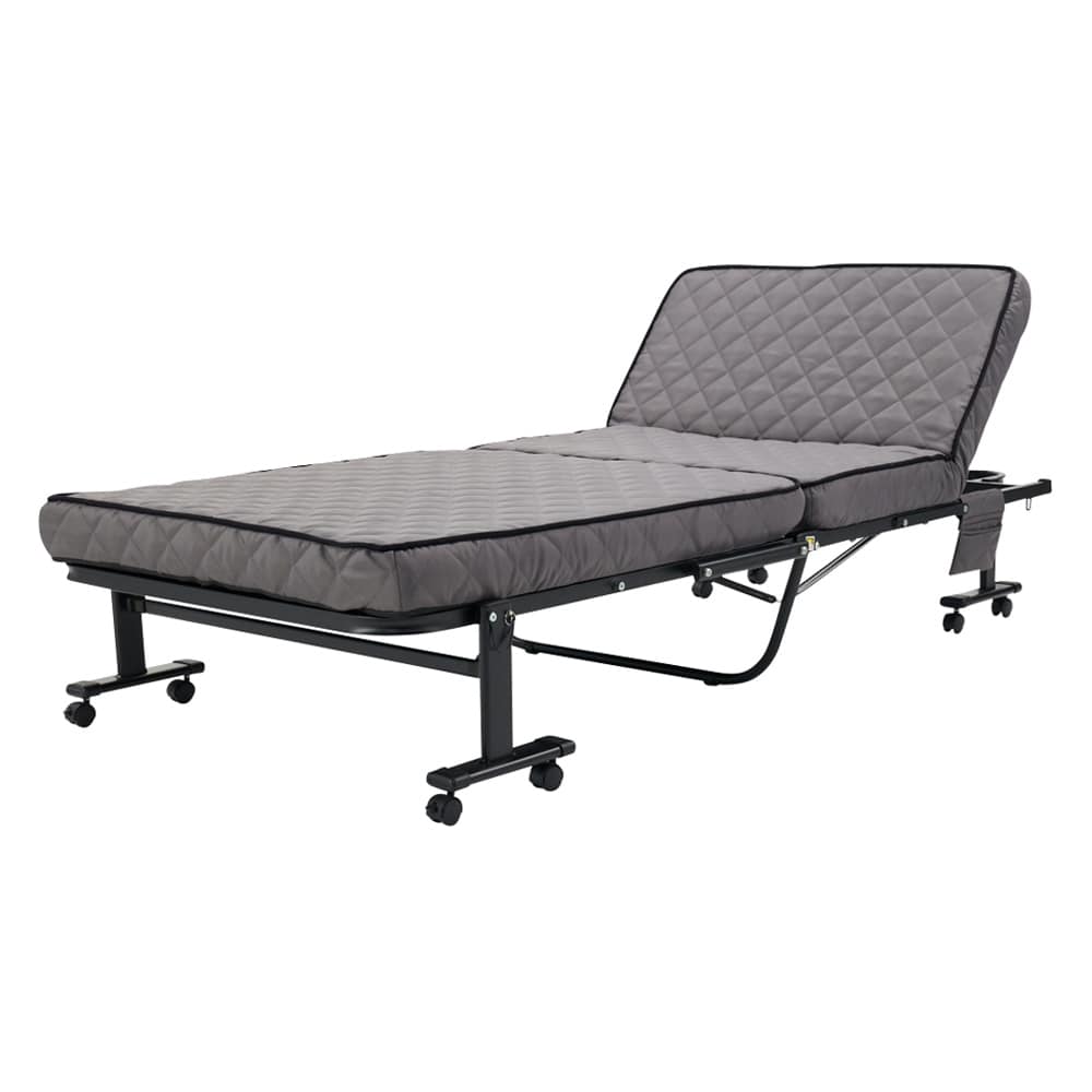 組立不要 立ち座りしやすい折りたたみベッド グレー系「訳あり・外装