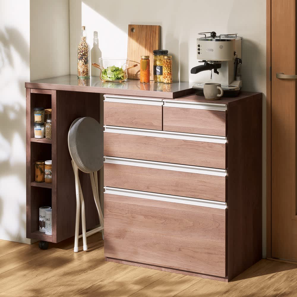 幅調節可能！スライド伸長式カウンター 幅119～182cm 引き出しタイプ