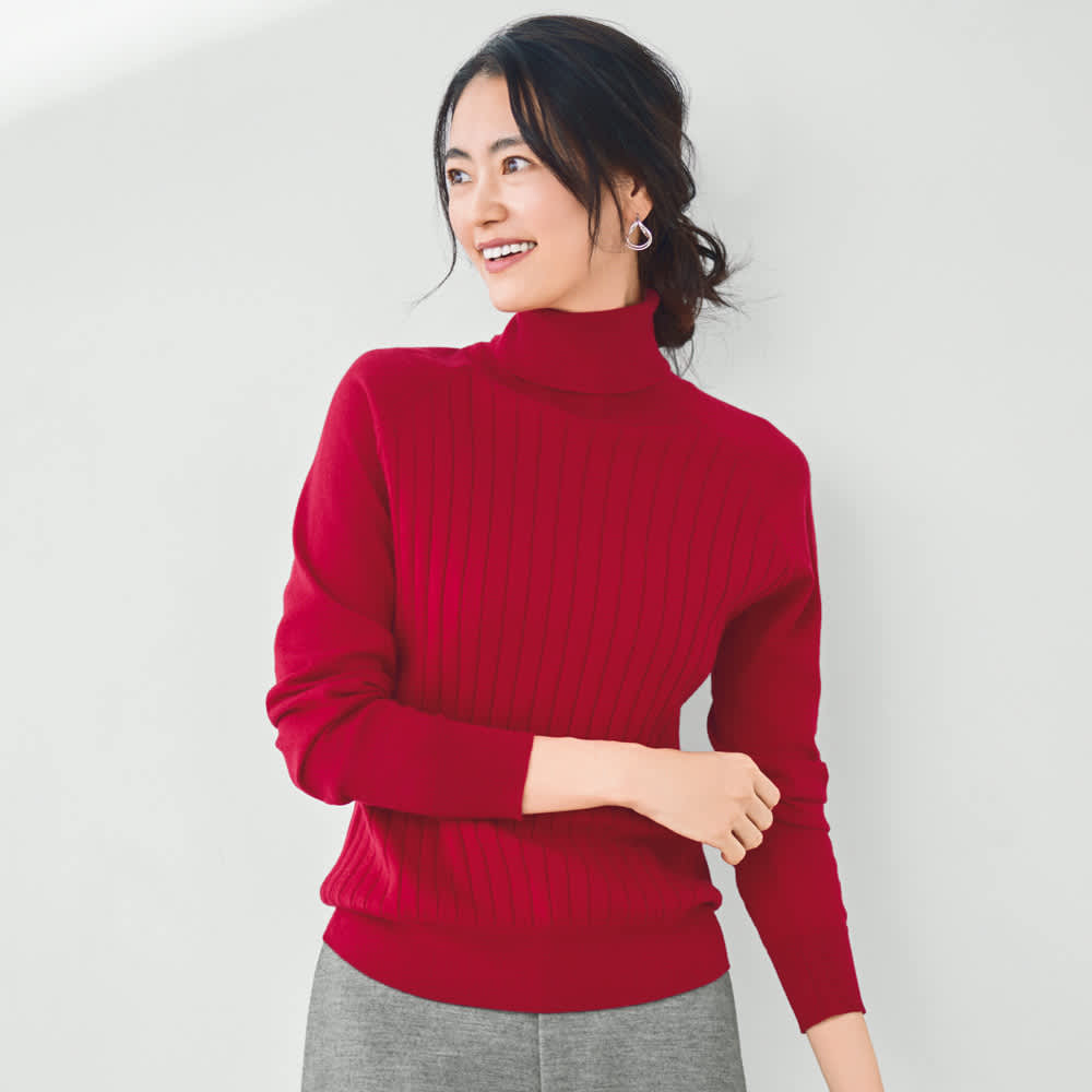 コットンカシミヤ リブニット タートルネック プルオーバー 通販