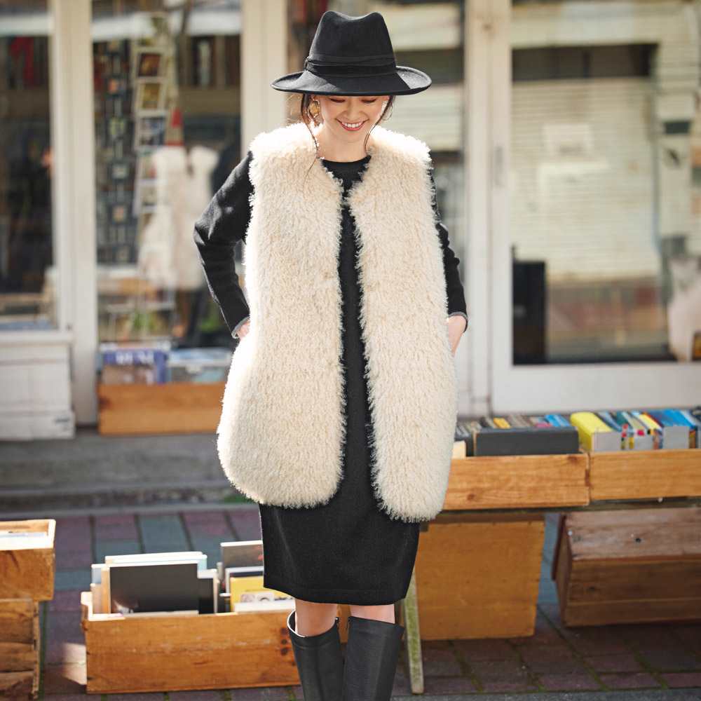 リバーシブル フェイクムートン ジレ 通販 - ディノス