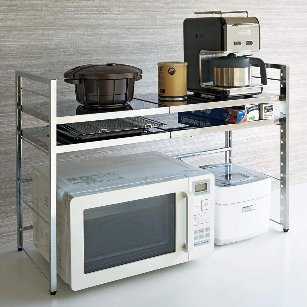 調理家電が置ける頑丈ステンレス伸縮天板ラック 2段タイプ 通販 - ディノス