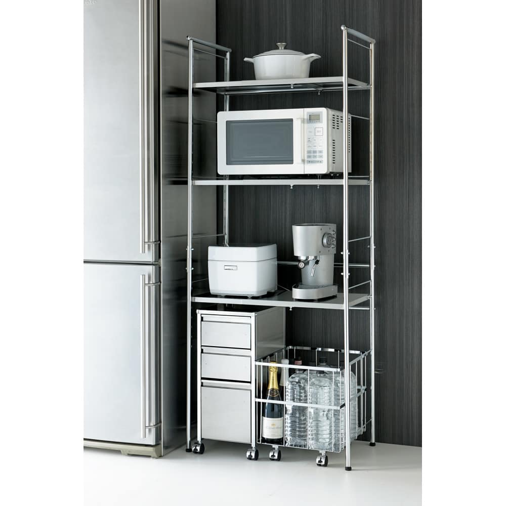 ステンレス棚ダストボックス上幅伸縮ラック 棚3段 通販 - ディノス