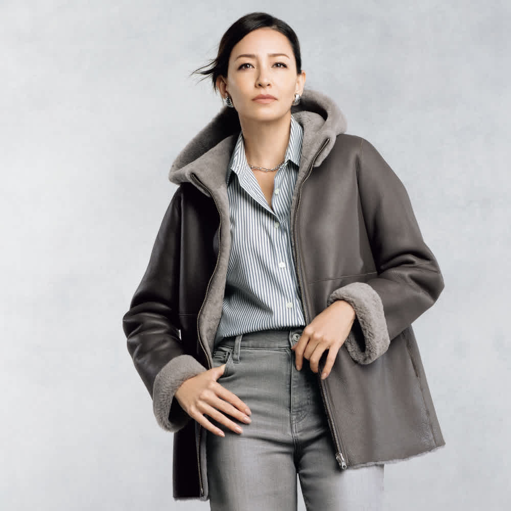 スペイン産ムートン リバーシブル フーデッドコート 通販 - ディノス