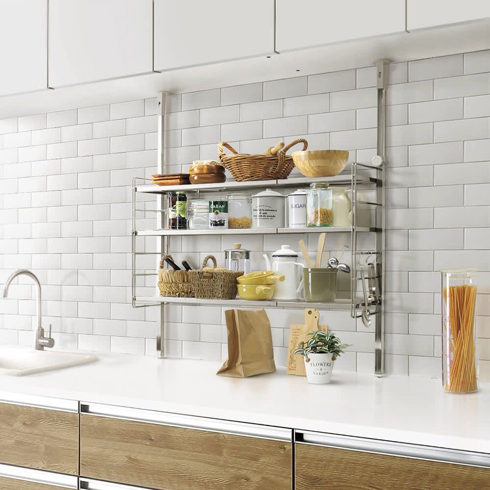 ステンレス棚突っ張り伸縮ラック 3段 幅60cm～90cm 通販 - ディノス