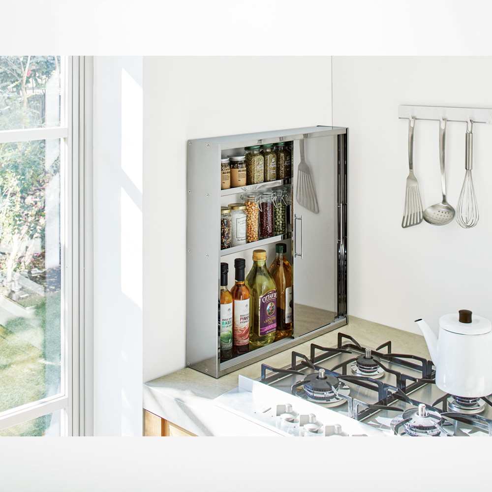 3枚引き戸のステンレススパイスステーション 3段タイプ 高さ58.5cm