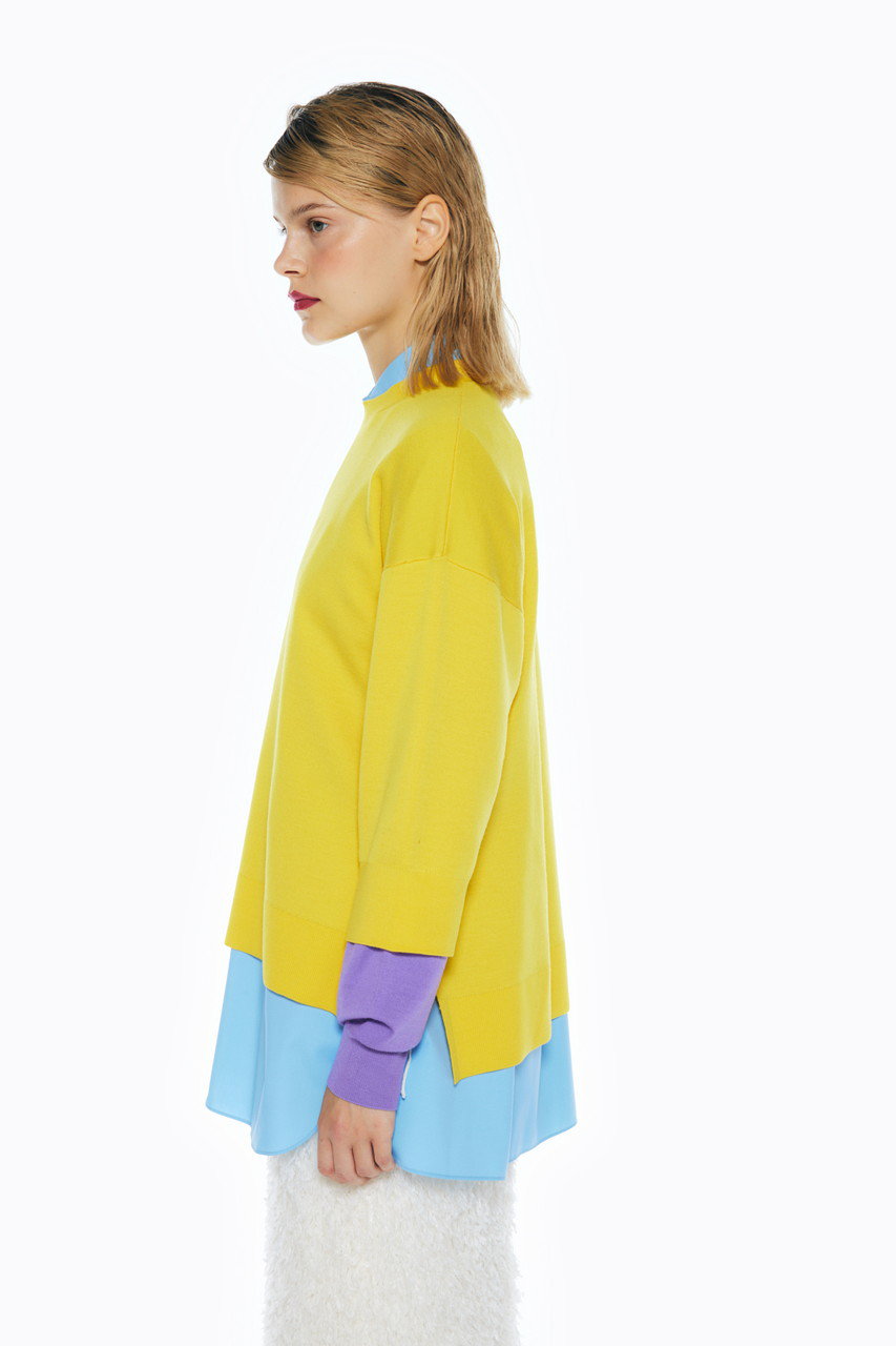 ENFOLD(エンフォルド)｜レイヤードニット P.O/プルオーバー/イエロー