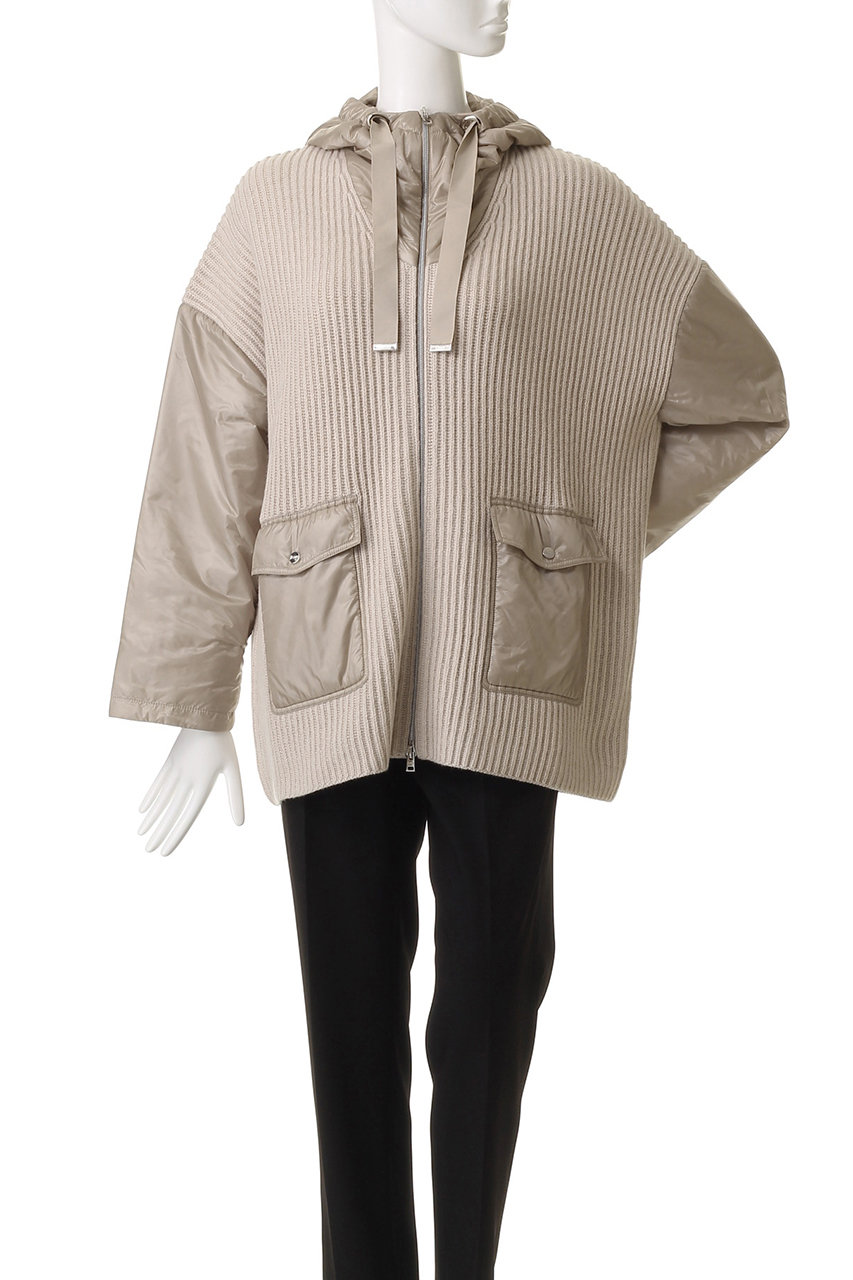 HERNO(ヘルノ)｜ウールリブニット フーディーブルゾン/アイボリー の