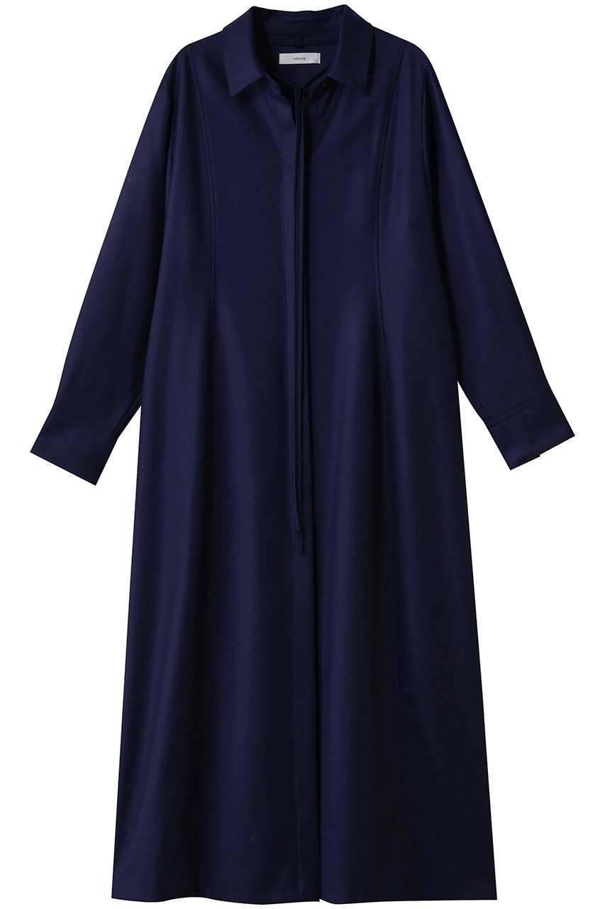 ebure(エブール)｜ウールサキソニー リボンタイワンピース/ダーク