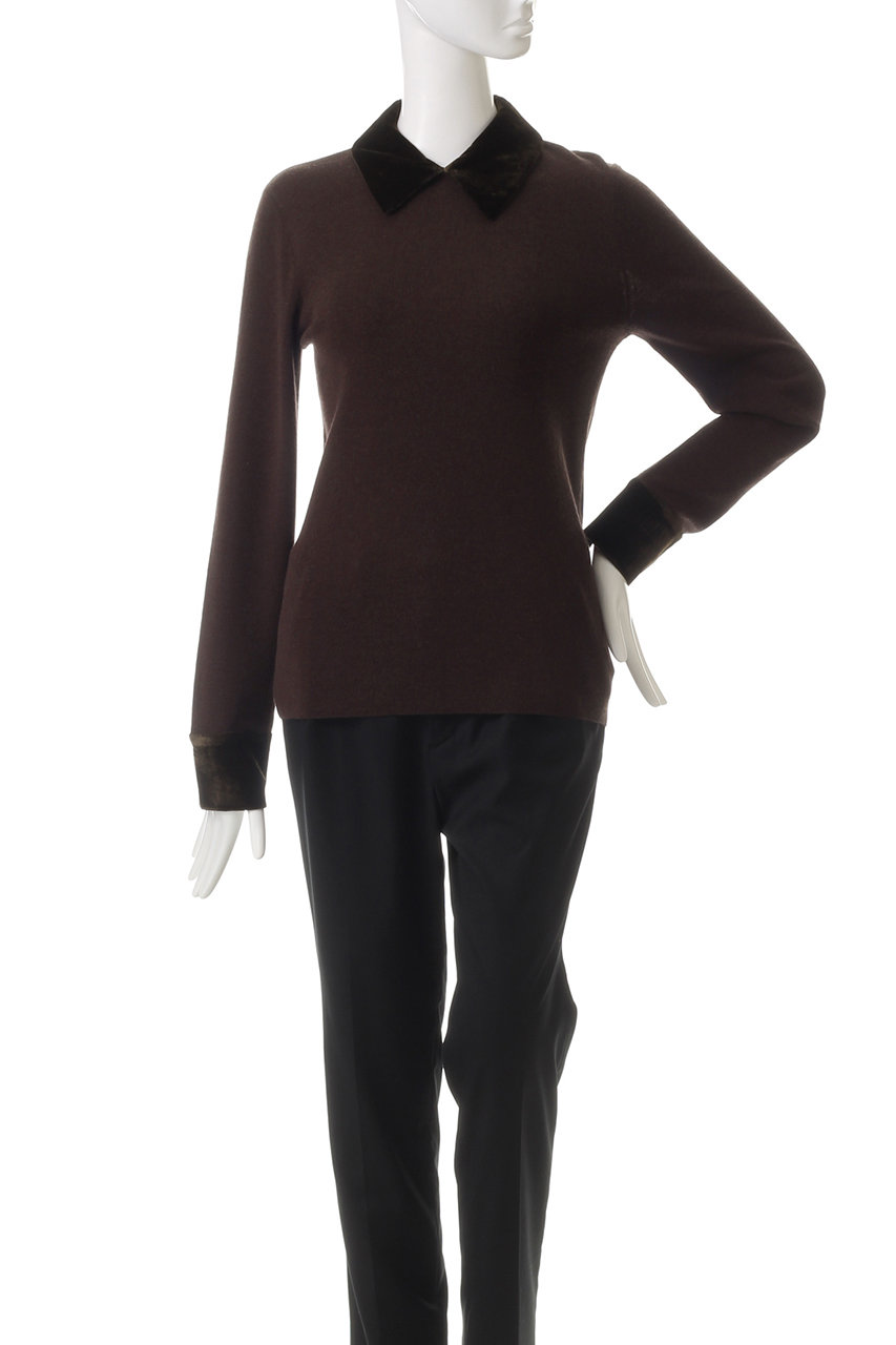 CLANE(クラネ)｜VELOUR COLLAR KNIT TOPS ニット/BROWN の通販