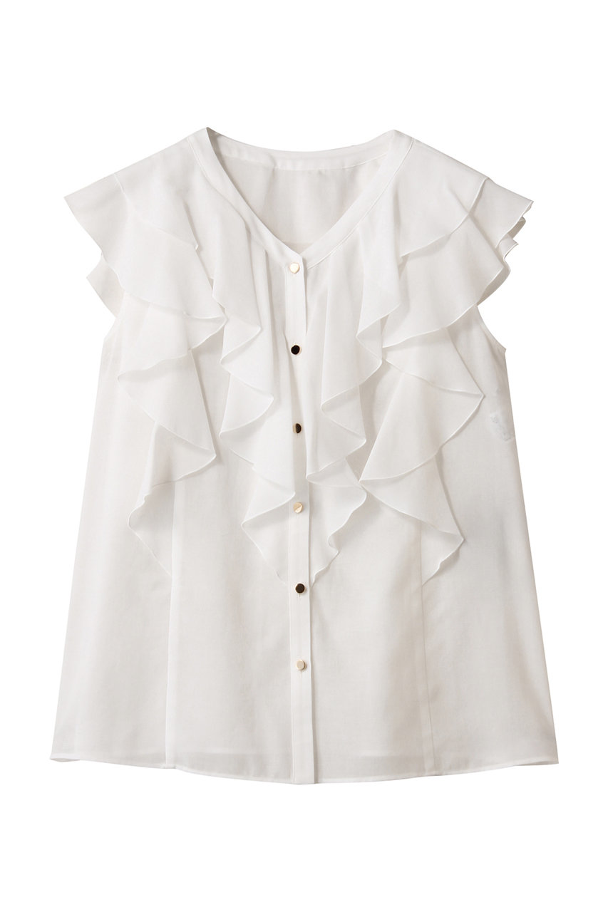 ANAYI(アナイ)｜ボイルフリルブイネックブラウス/ホワイト の通販