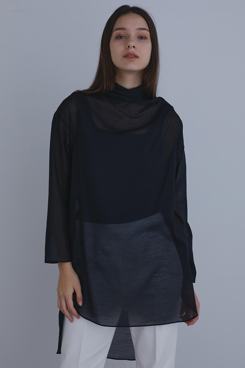 LE PHIL(ル フィル)｜ハイネックシアーボイルブラウス/ブラック の通販