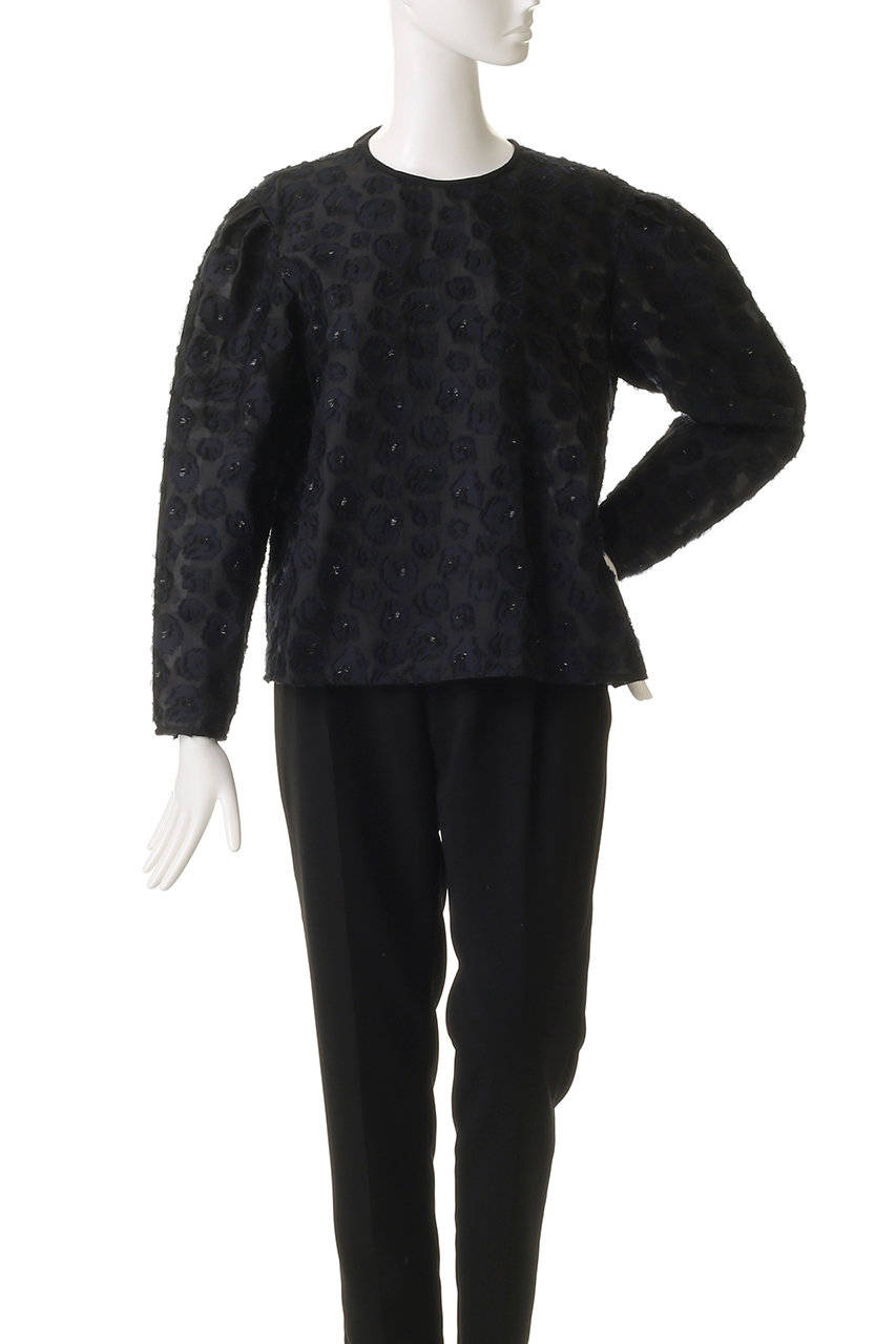DEPAREILLE(デパリエ)｜ラメフラワージャカードブラウス/ブラック の