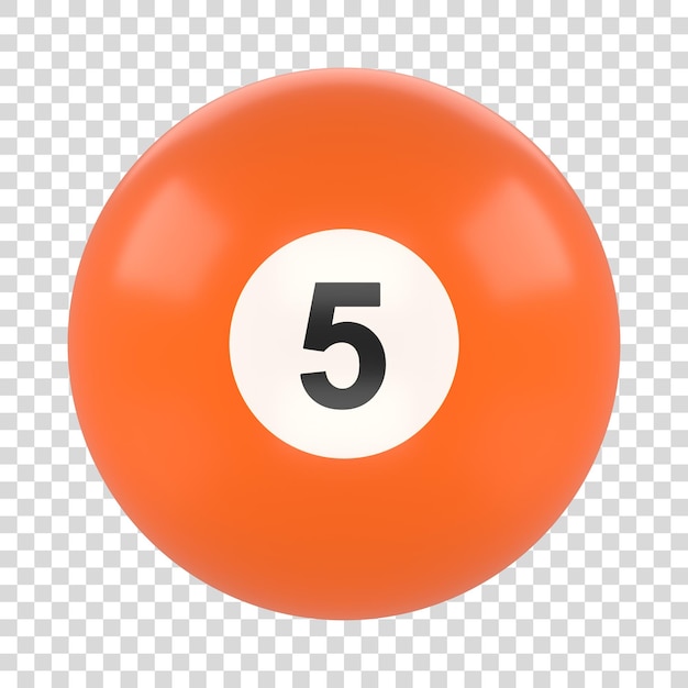 ビリヤード ボール 5 番のオレンジ色は、白い背景で隔離現実的な光沢の