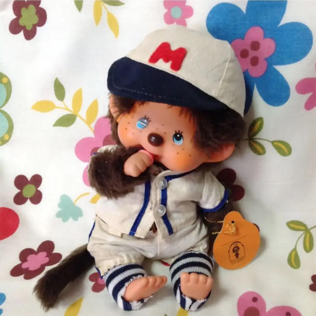 モンチッチS野球ユニフォーム旧ロゴセキグチぬいぐるみレトロで