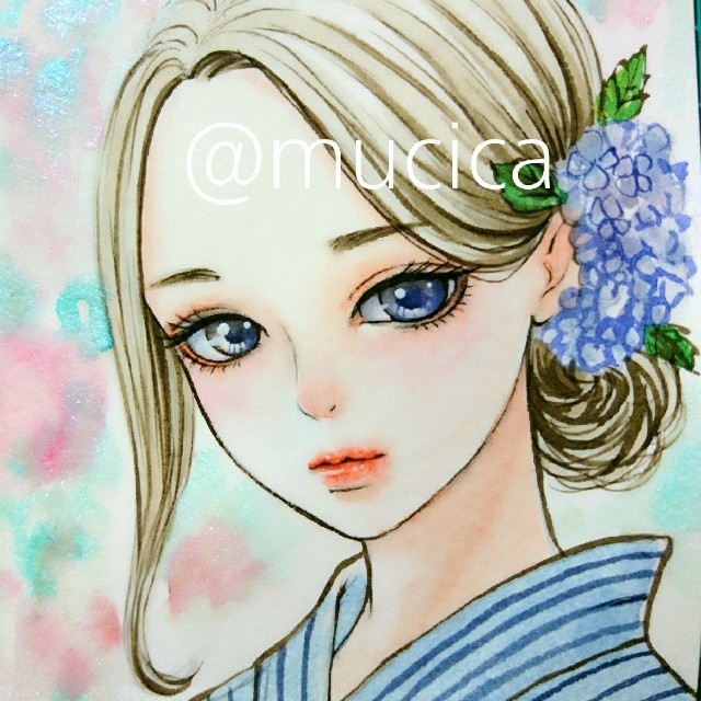 手描きイラスト ━ 紫陽花の髪飾りの少女 ━の通販 by むぅしかの