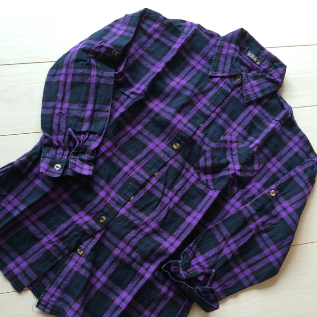 紫チェックネルシャツの通販 by yuki____'s shop｜ラクマ