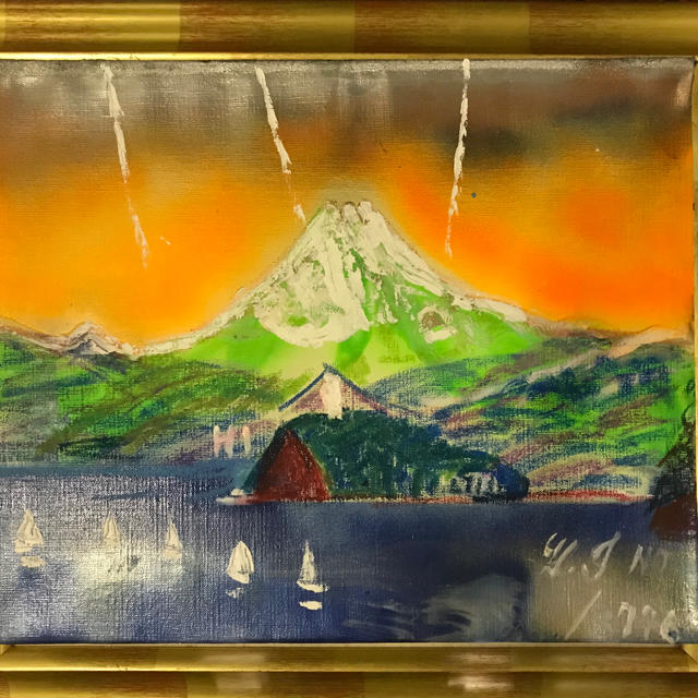 油絵赤富士、SMの小品、画家、糸川裕志の富士山曼荼羅ポップアート2点
