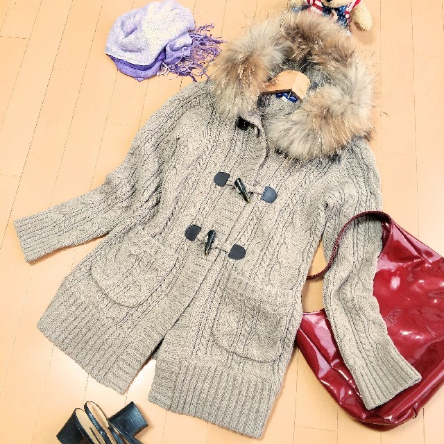 美品】バーバリーブルーレーベル☆ニットロングコート☆ダッフル☆ファー付