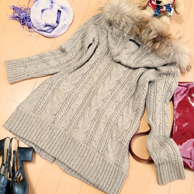 美品】バーバリーブルーレーベル☆ニットロングコート☆ダッフル☆ファー付