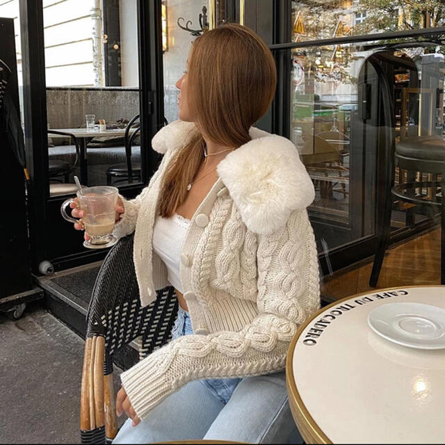 ZARA - zara コントラストニットフェイクファージャケットの通販 by