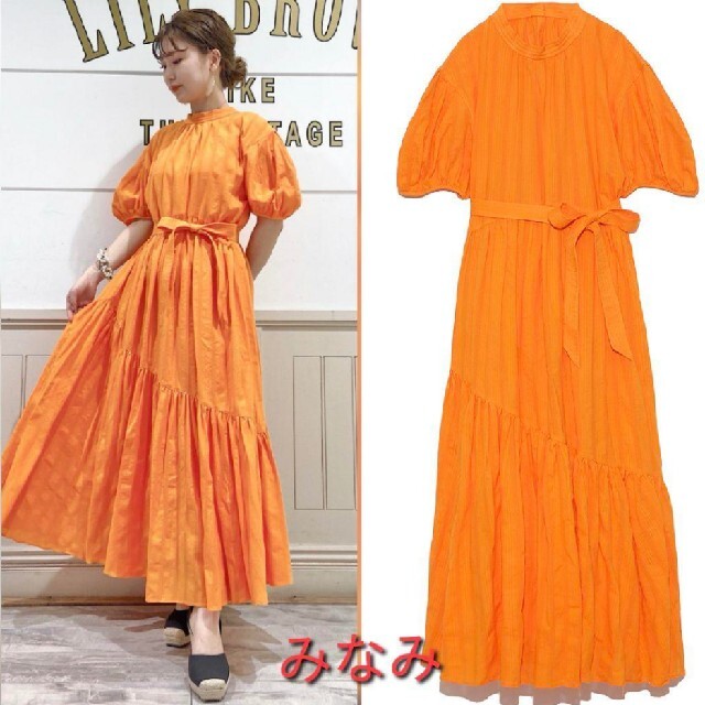 Lily Brown - 新品タグ付 ボリュームスリーブワンピース オレンジ Lily