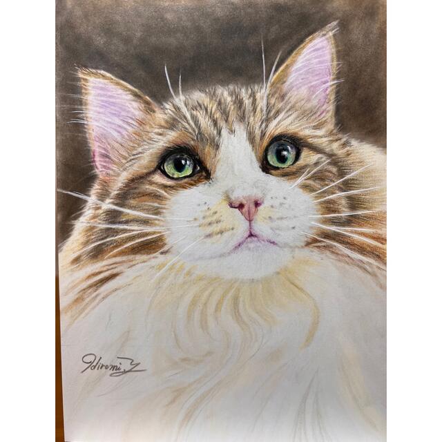 原画】『時を数える猫』（猫の絵 猫グッズ 時計 絵画 パステル画