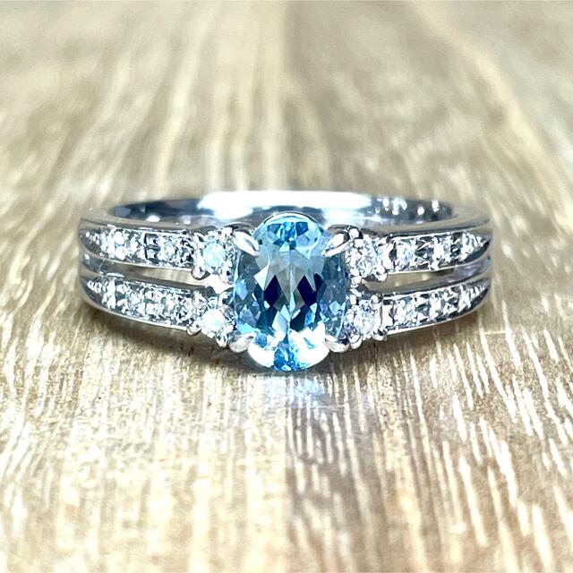 美品☆TASAKIのアクアマリン✕ダイヤ PT900 指輪 10号リング 刻印有 美