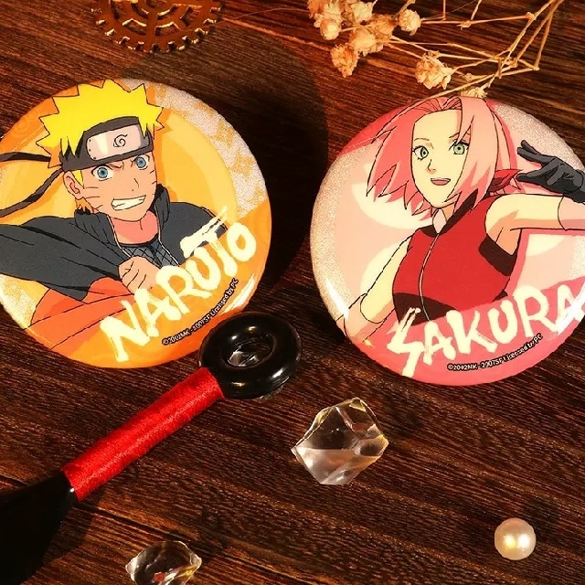 ナルト疾風伝 NARUTO ◎中国限定 ・ヤマト班 ラメ缶 バッジ セットDの