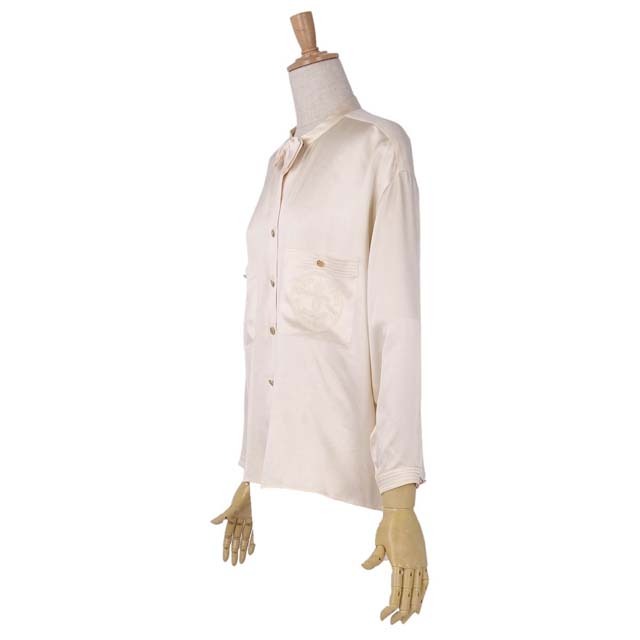 CHANEL - シャネル シャツ ブラウス ココマーク 金ボタン シルク