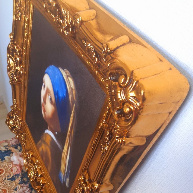 フェルメール作品絵画『真珠の耳飾りの少女』キャンパス豪華金箔額縁付き