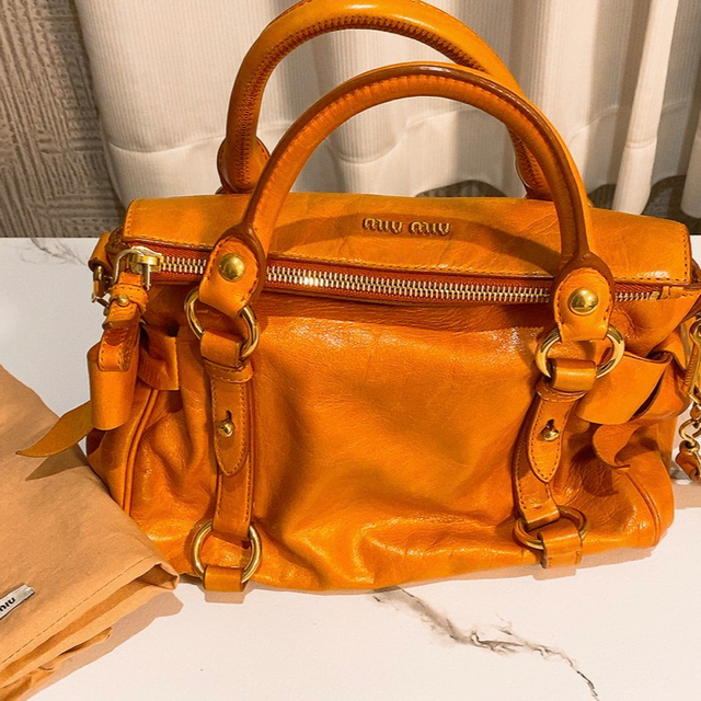 MIU MIU - MIUMIU miumiu オレンジ リボン ショルダーバッグ