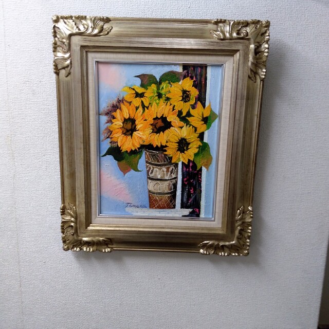 肉質油絵横F6 花と花瓶青木今陽額装仕上げ品