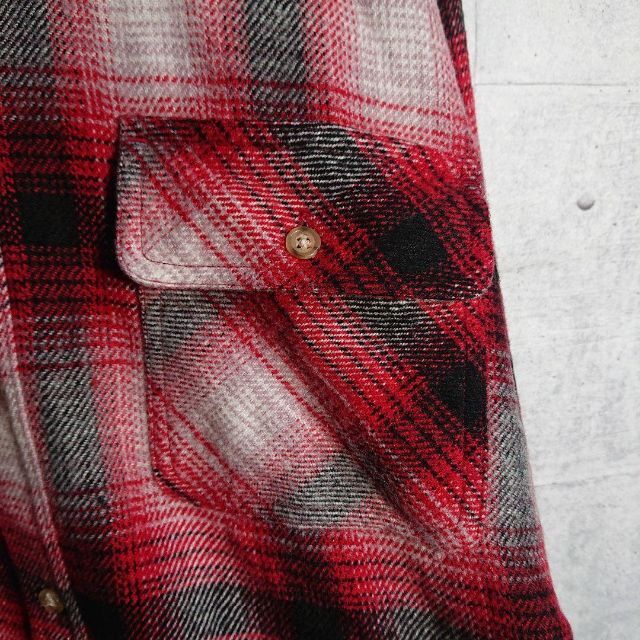 オンブレ】 チェック シャツ グランジ カートコバーン 赤 L ネルシャツ