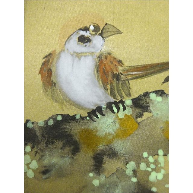 真作】掛軸 三浦大幹『竹に雀図』絹本 肉筆 共箱付 掛け軸 w053019の