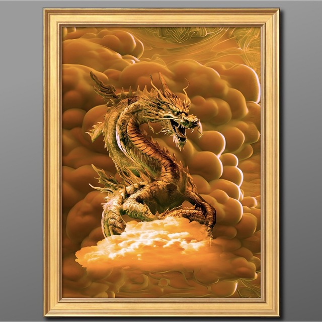開運額付金龍「グラフィックアートピクチャー」絵画風 風水、開運